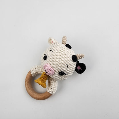 Pre-Order - Handmade Crochet Cow Baby Teething Rattle