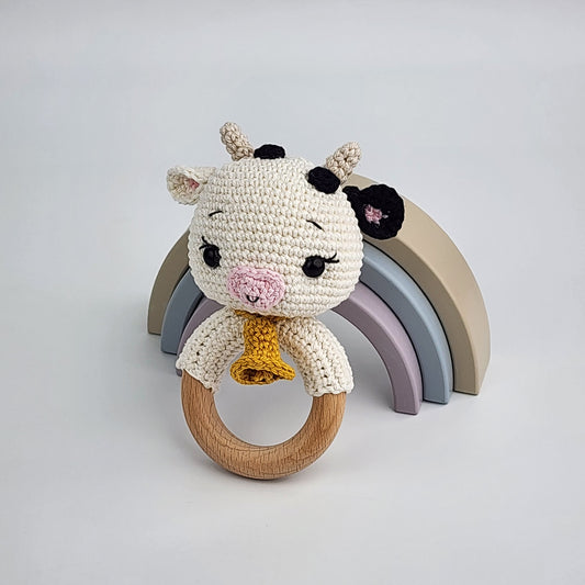 Pre-Order - Handmade Crochet Cow Baby Teething Rattle