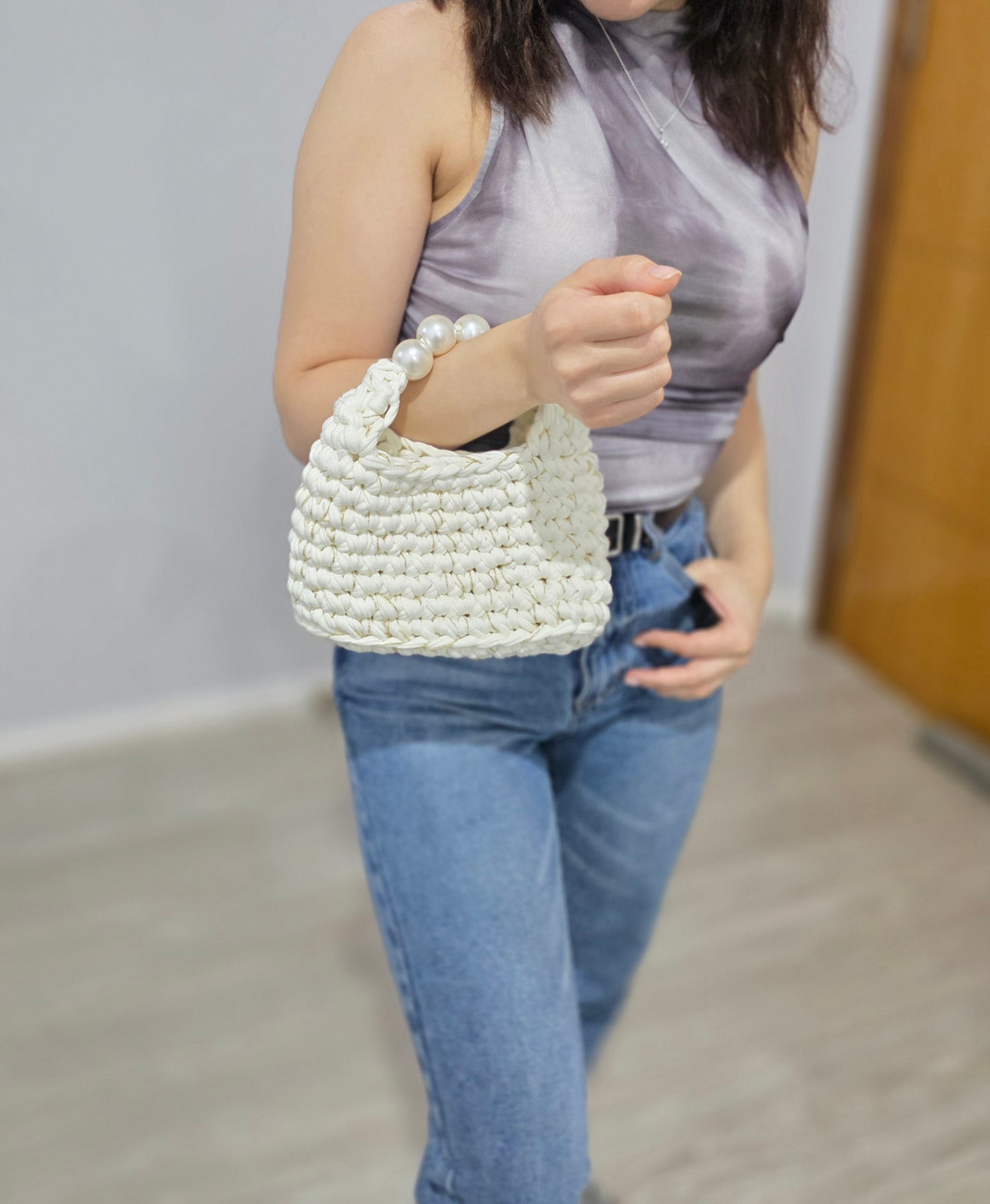 New Pearly White Crochet Bag