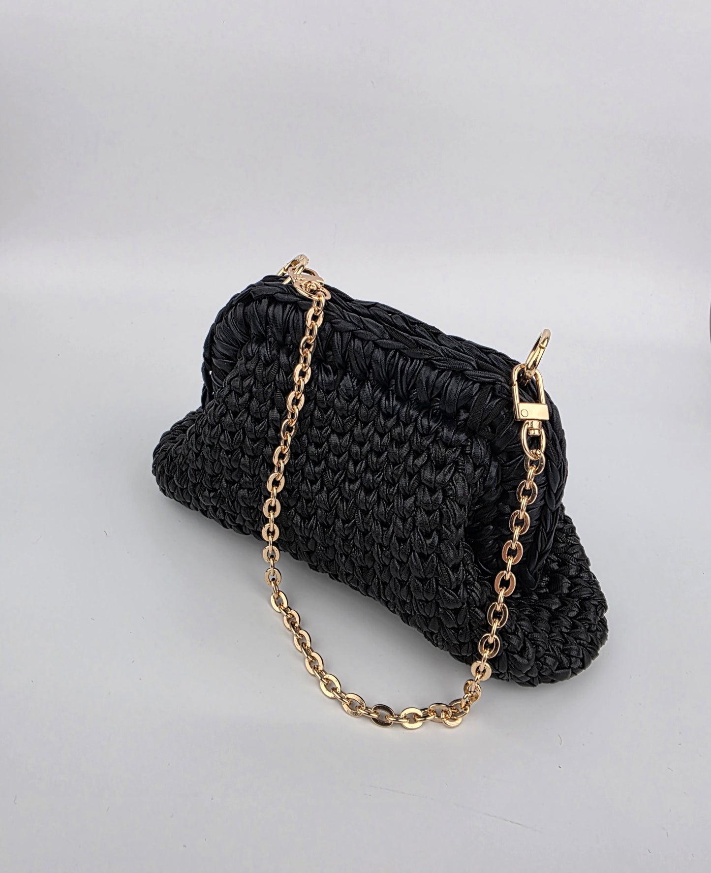 'Ebony' Crochet Clutch Handbag, Handmade, Leather Look - Ready to Ship