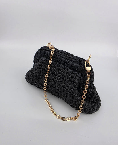 'Ebony' Crochet Clutch Handbag, Handmade, Leather Look - Ready to Ship
