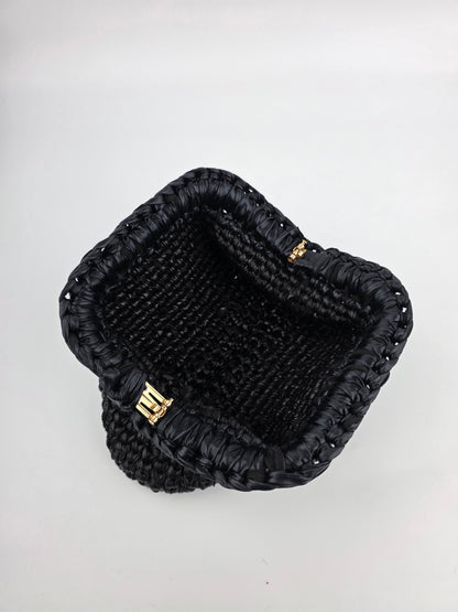 'Ebony' Crochet Clutch Handbag, Handmade, Leather Look - Ready to Ship