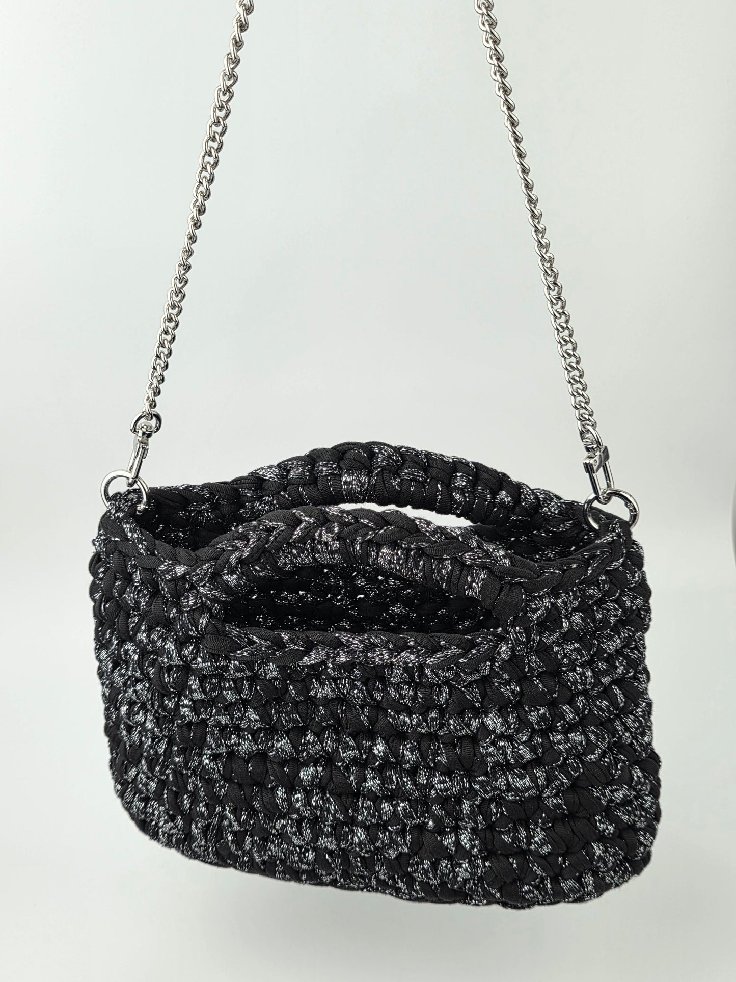 NEW Black with Silver Crochet Hand/shoulder bag