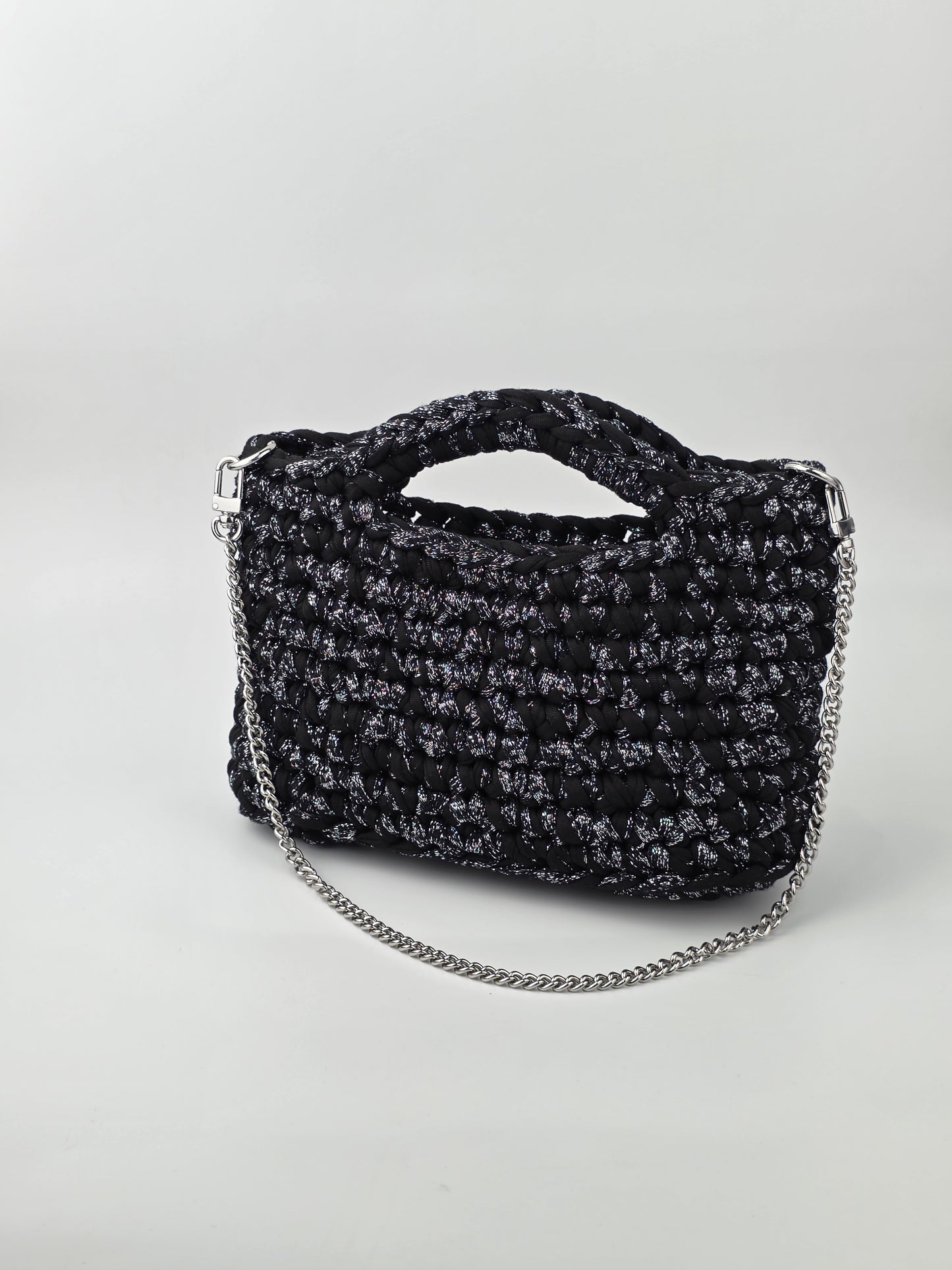 NEW Black with Silver Crochet Hand/shoulder bag