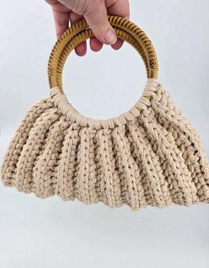 'Sally' Crochet Bag With Wooden Handles Handmade - Ready to Ship