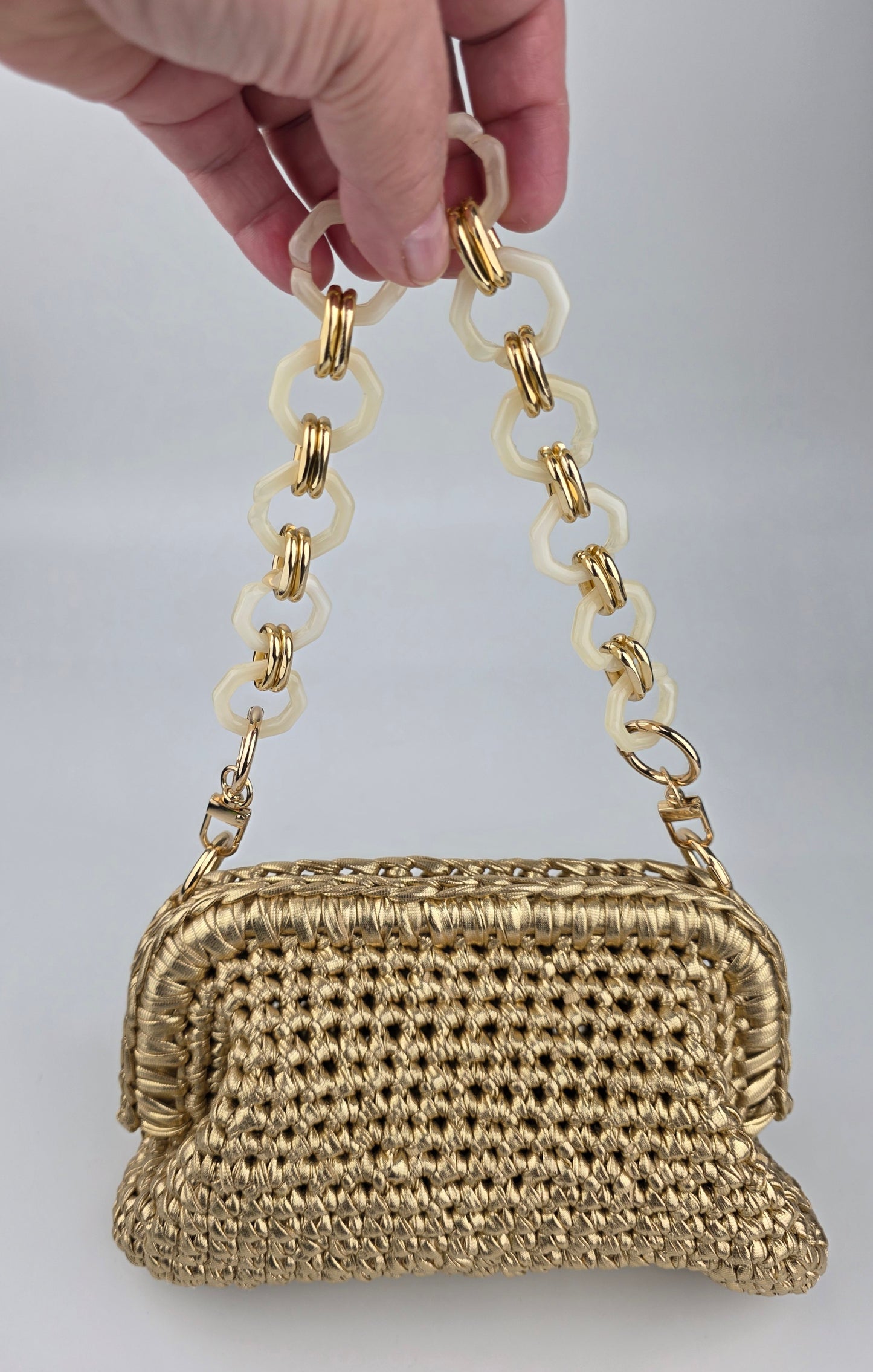 Golden Clutch Handmade Crochet Handbag - Ready to Ship
