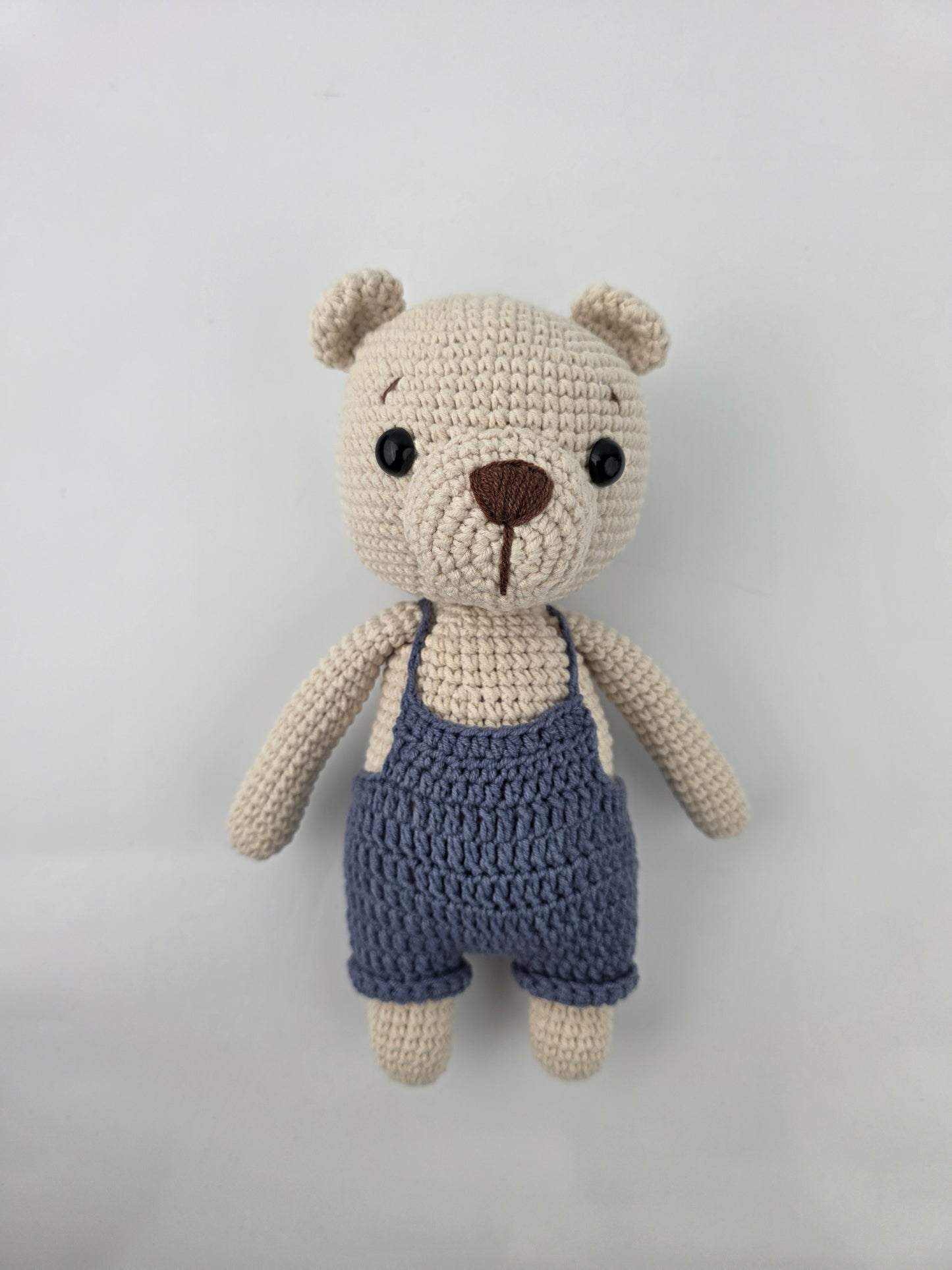 Handmade Crochet Teddy Bear Soft toy - Blue Overalls