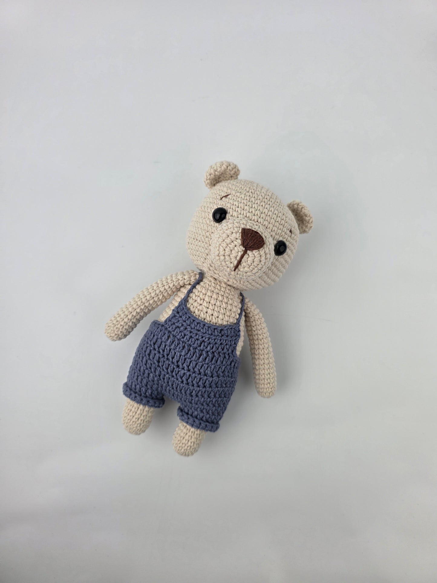 Handmade Crochet Teddy Bear Soft toy - Blue Overalls