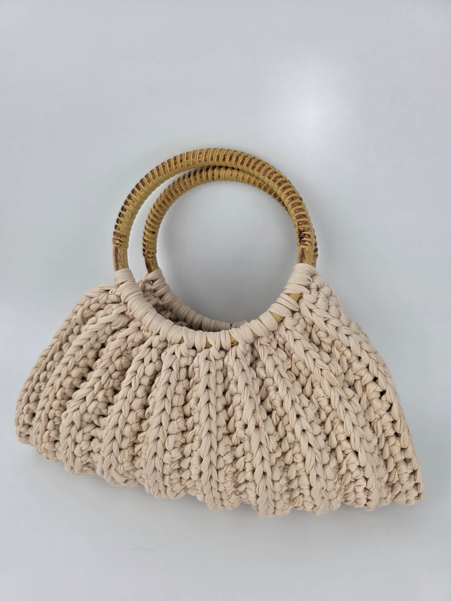 'Sally' Crochet Bag With Wooden Handles Handmade - Ready to Ship