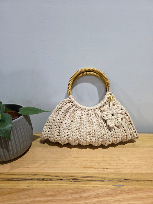 'Sally' Crochet Bag With Wooden Handles Handmade - Ready to Ship