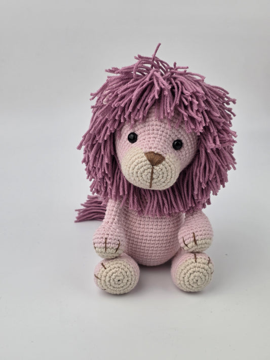 Pre-Order - Leo the Lion in Pink Handmade Amigurumi Crochet Soft Toy
