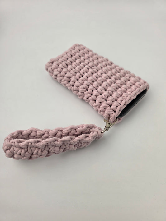 Handmade Crochet Wristlet Case - 100% Recycled Cotton Tshirt Yarn