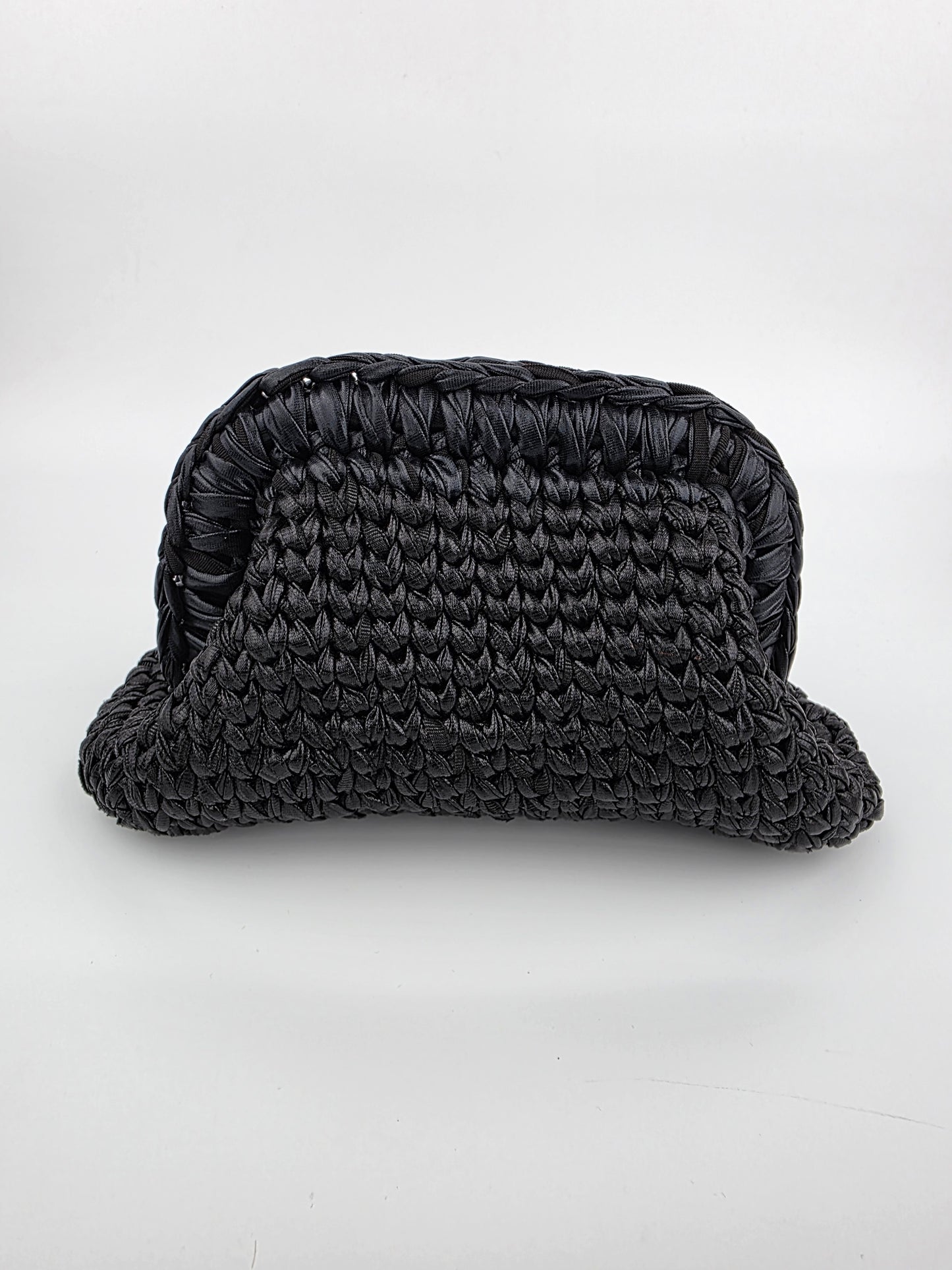 'Ebony' Crochet Clutch Handbag, Handmade, Leather Look - Ready to Ship