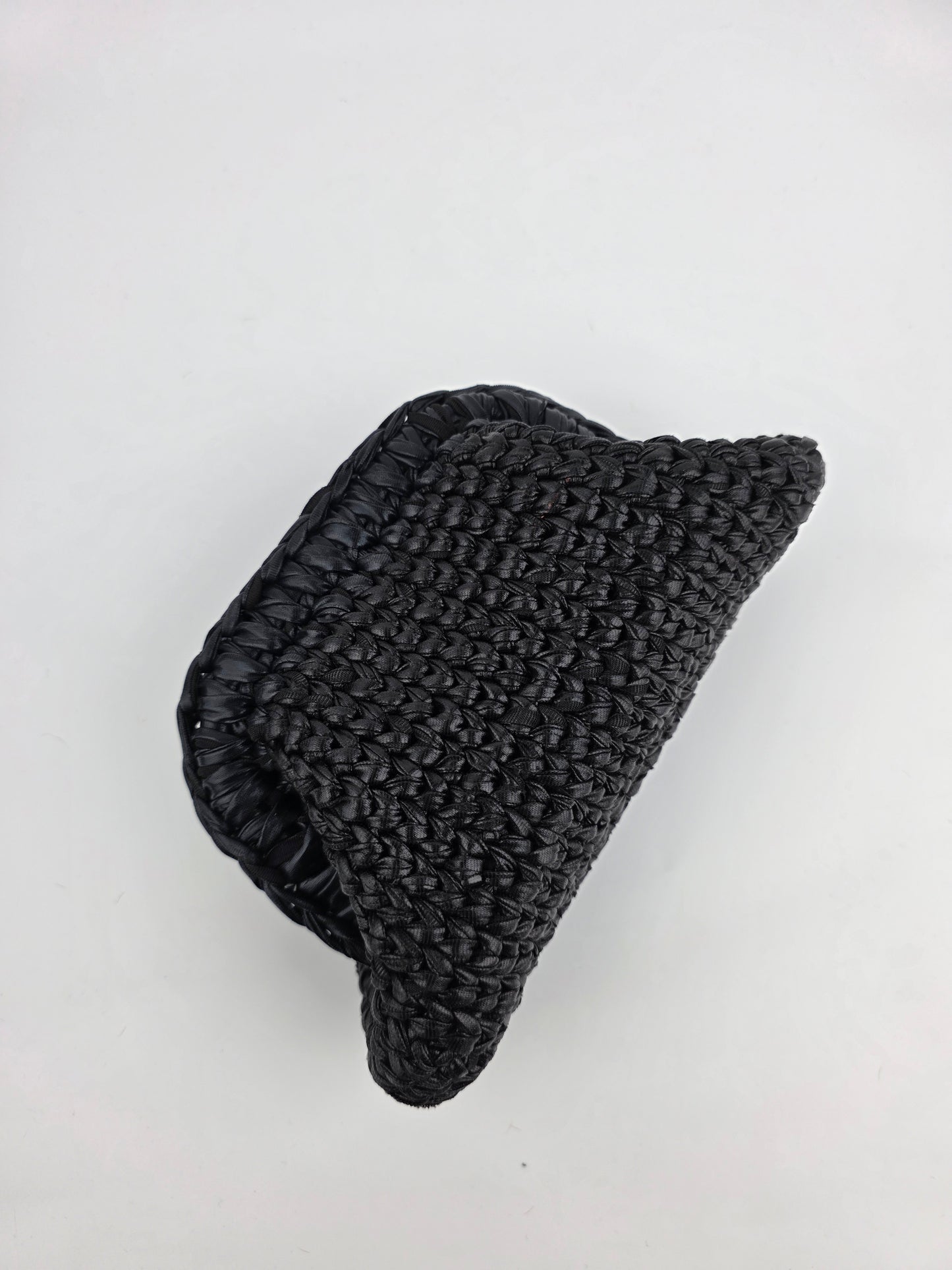 'Ebony' Crochet Clutch Handbag, Handmade, Leather Look - Ready to Ship