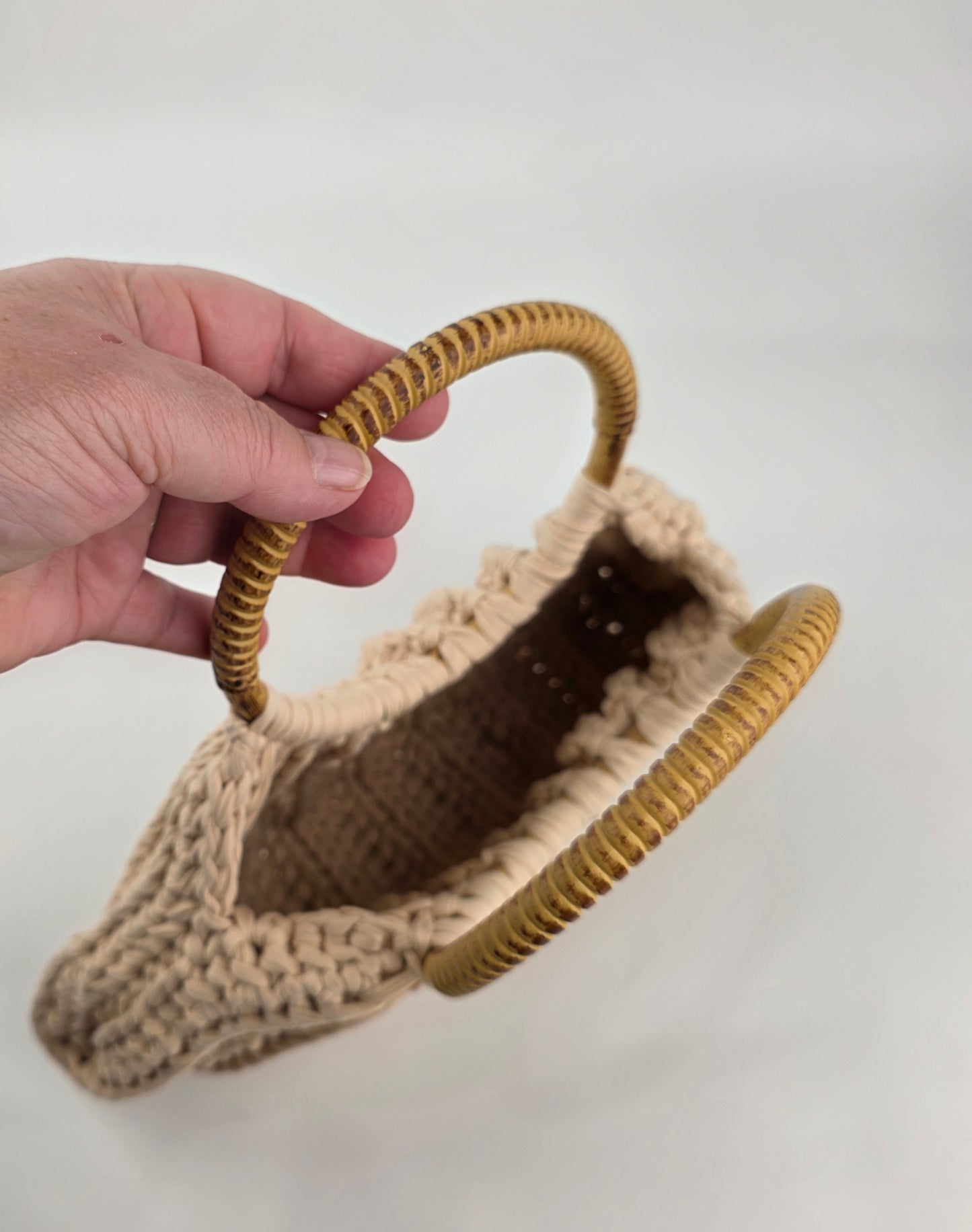 'Sally' Crochet Bag With Wooden Handles Handmade - Ready to Ship