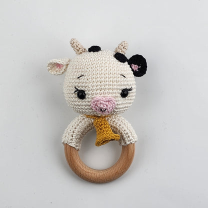 Pre-Order - Handmade Crochet Cow Baby Teething Rattle