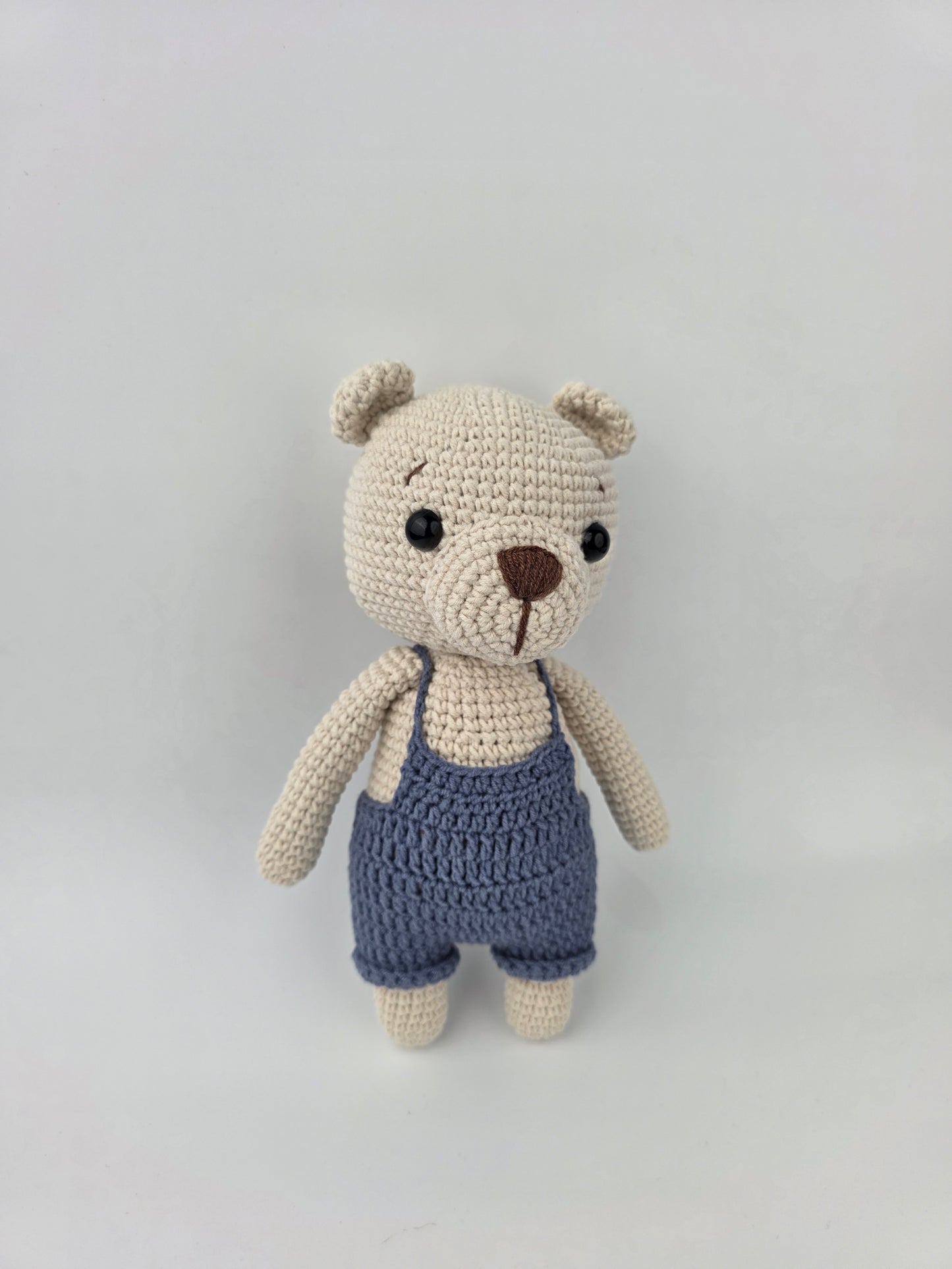 Handmade Crochet Teddy Bear Soft toy - Blue Overalls