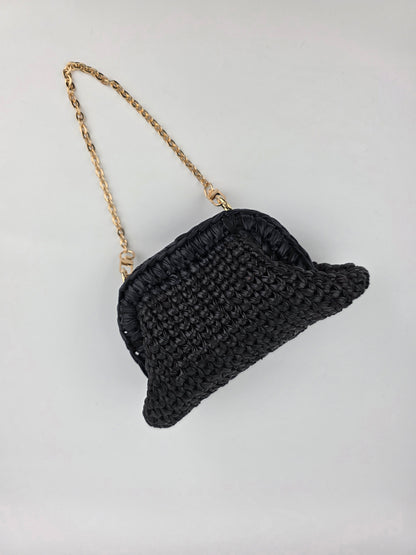 'Ebony' Crochet Clutch Handbag, Handmade, Leather Look - Ready to Ship