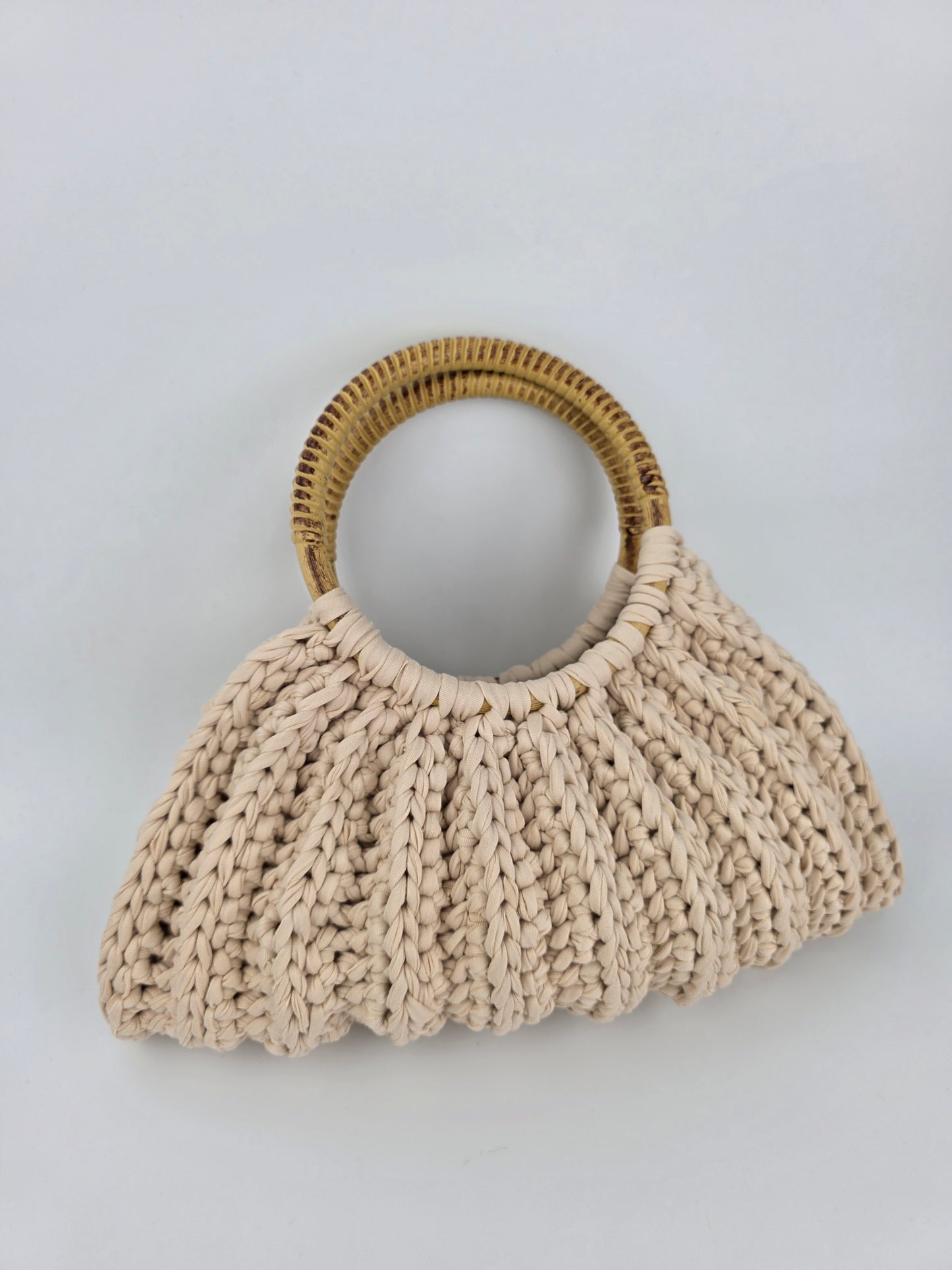 'Sally' Crochet Bag With Wooden Handles Handmade - Ready to Ship
