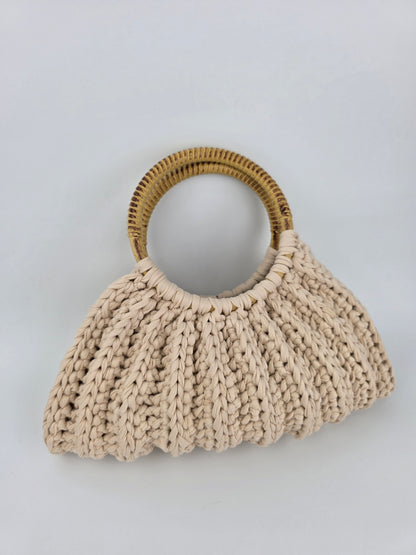 'Sally' Crochet Bag With Wooden Handles Handmade - Ready to Ship