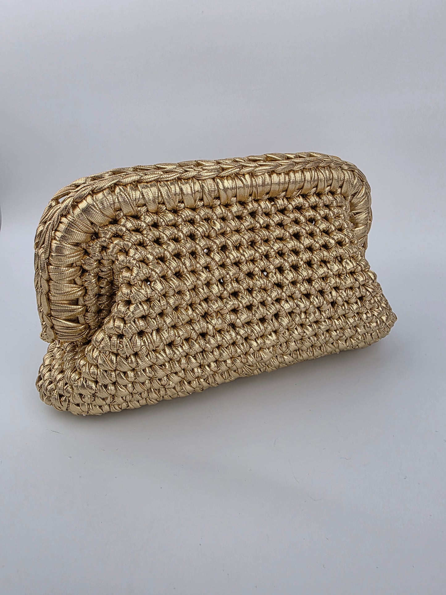 Golden Clutch Handmade Crochet Handbag - Ready to Ship