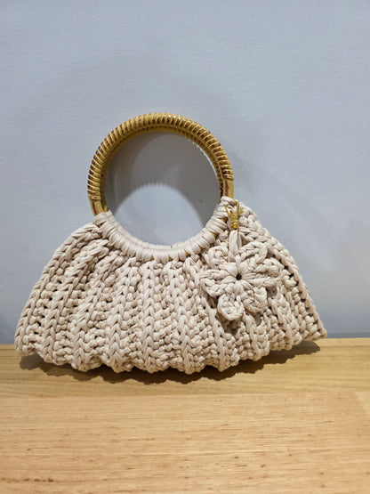 'Sally' Crochet Bag With Wooden Handles Handmade - Ready to Ship
