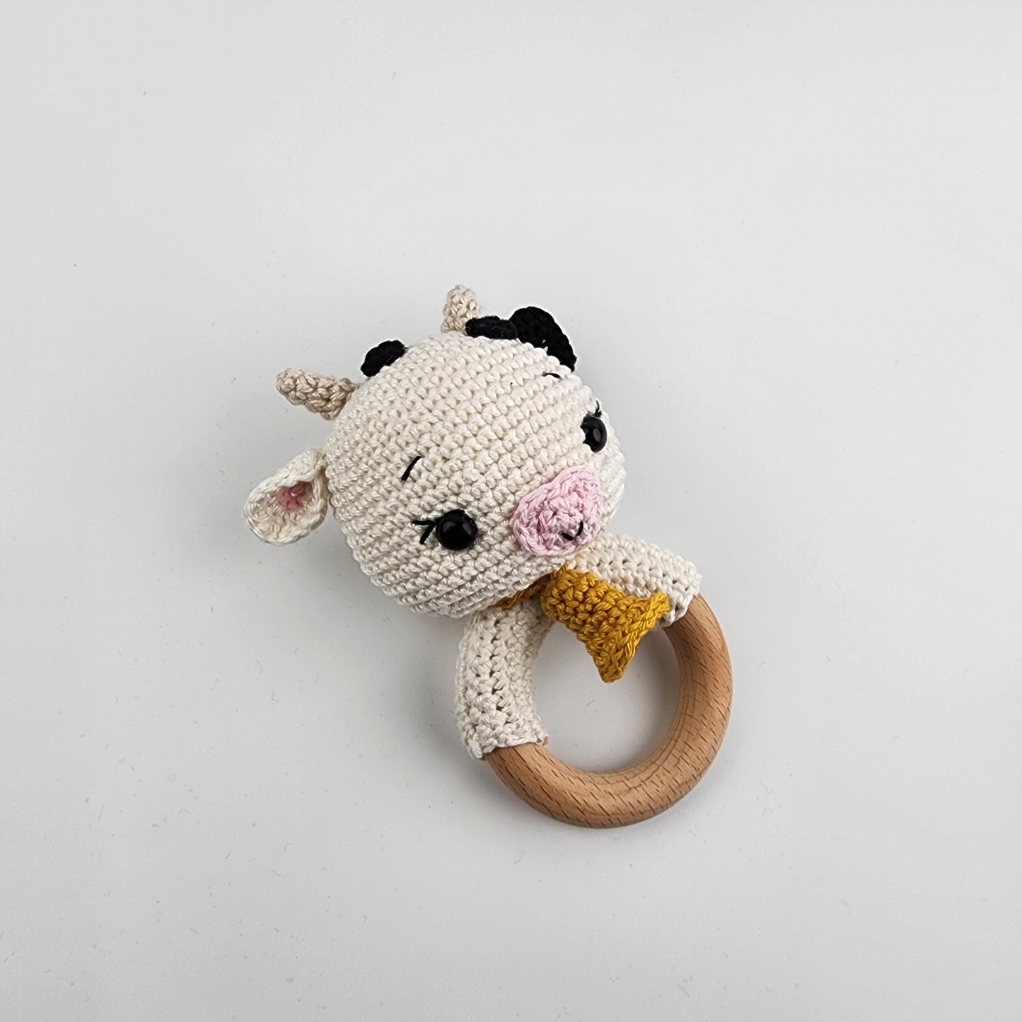 Pre-Order - Handmade Crochet Cow Baby Teething Rattle