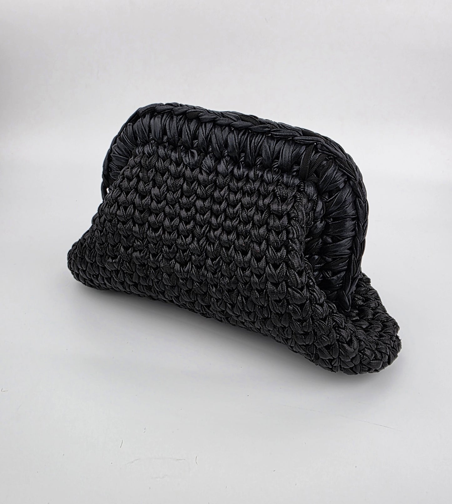 'Ebony' Crochet Clutch Handbag, Handmade, Leather Look - Ready to Ship
