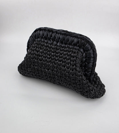 'Ebony' Crochet Clutch Handbag, Handmade, Leather Look - Ready to Ship