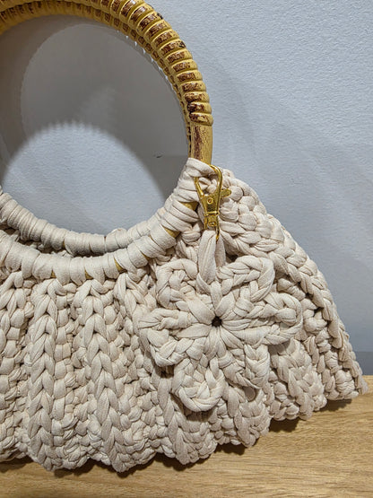 'Sally' Crochet Bag With Wooden Handles Handmade - Ready to Ship