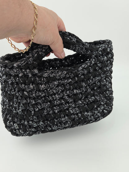 NEW Black with Silver Crochet Hand/shoulder bag