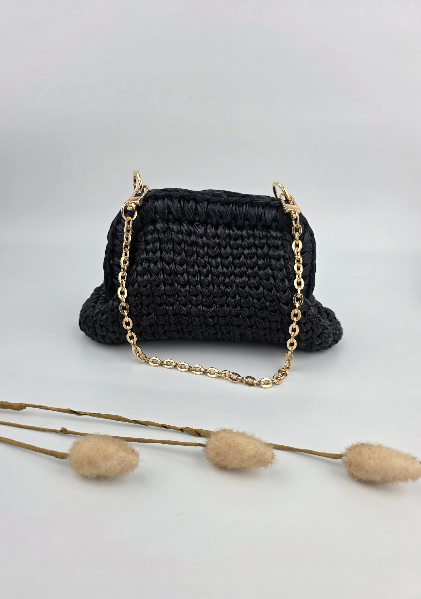 'Ebony' Crochet Clutch Handbag, Handmade, Leather Look - Ready to Ship
