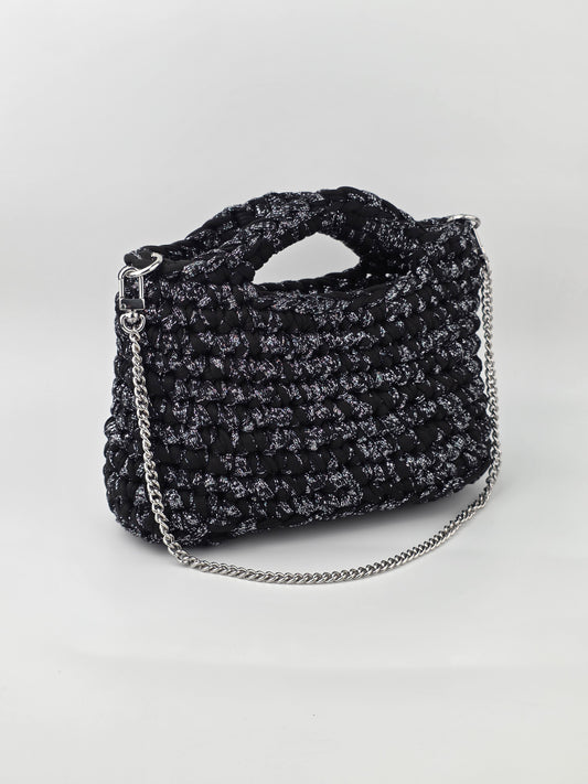 NEW Black with Silver Crochet Hand/shoulder bag