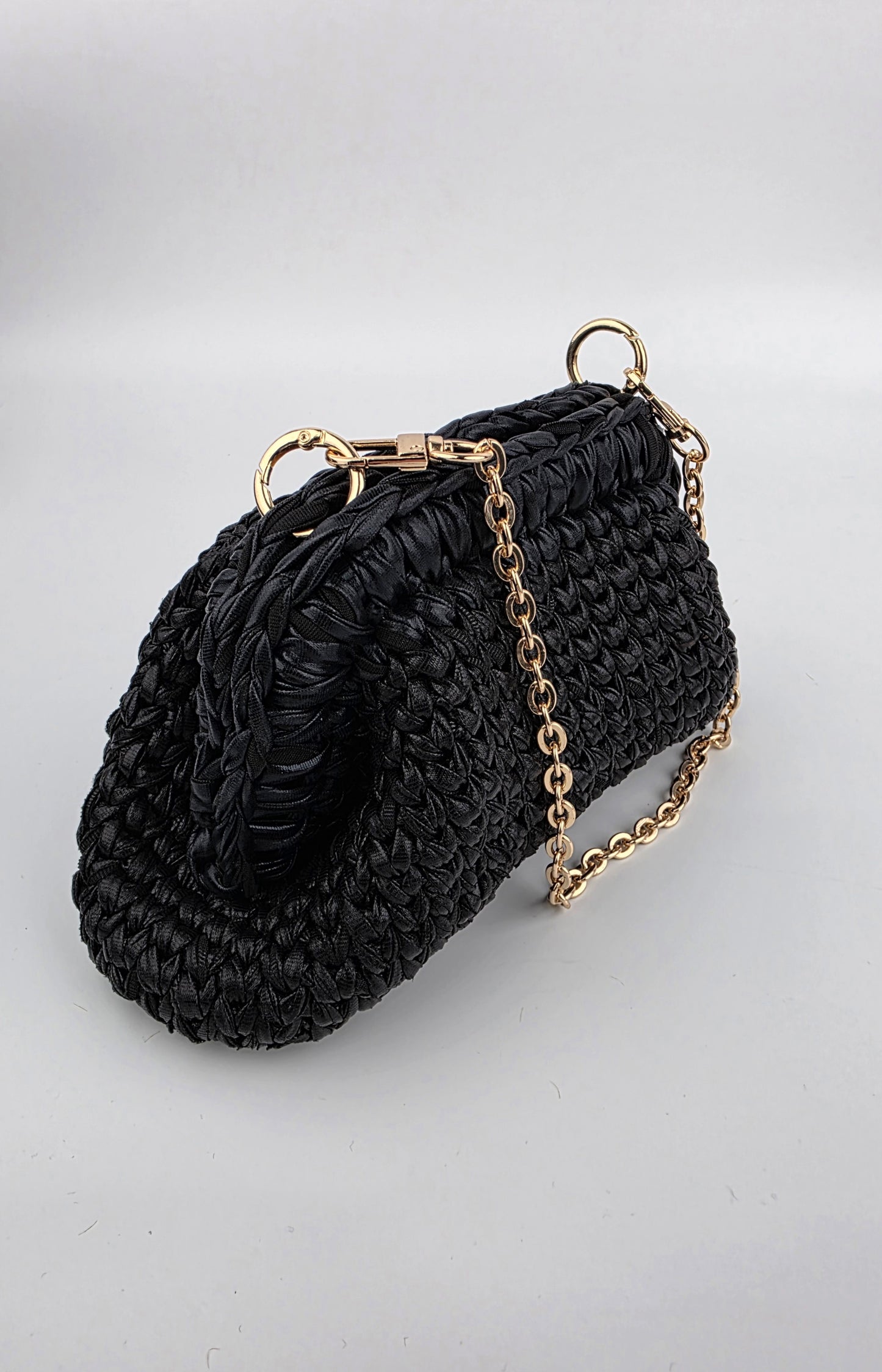 'Ebony' Crochet Clutch Handbag, Handmade, Leather Look - Ready to Ship