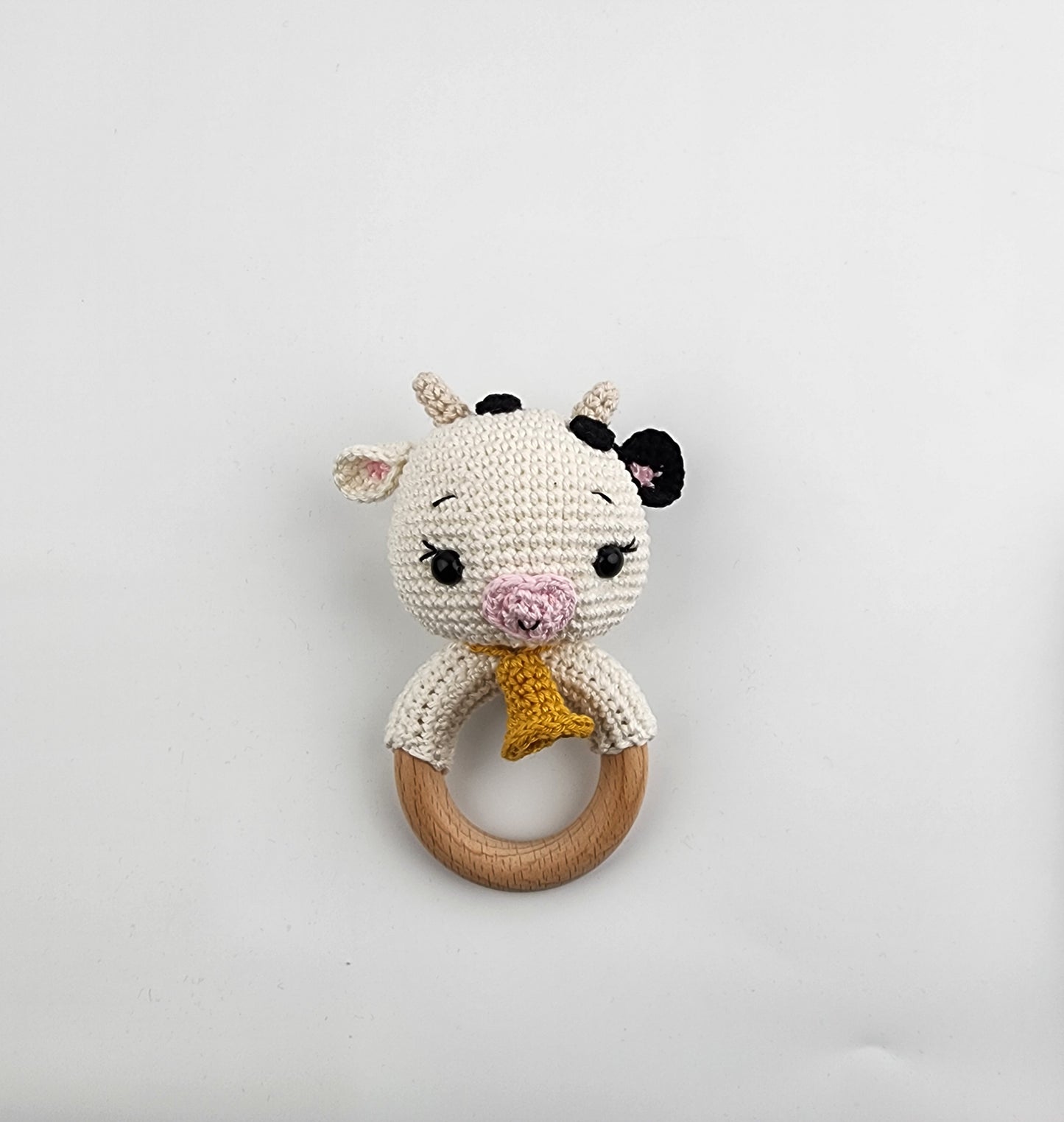 Pre-Order - Handmade Crochet Cow Baby Teething Rattle