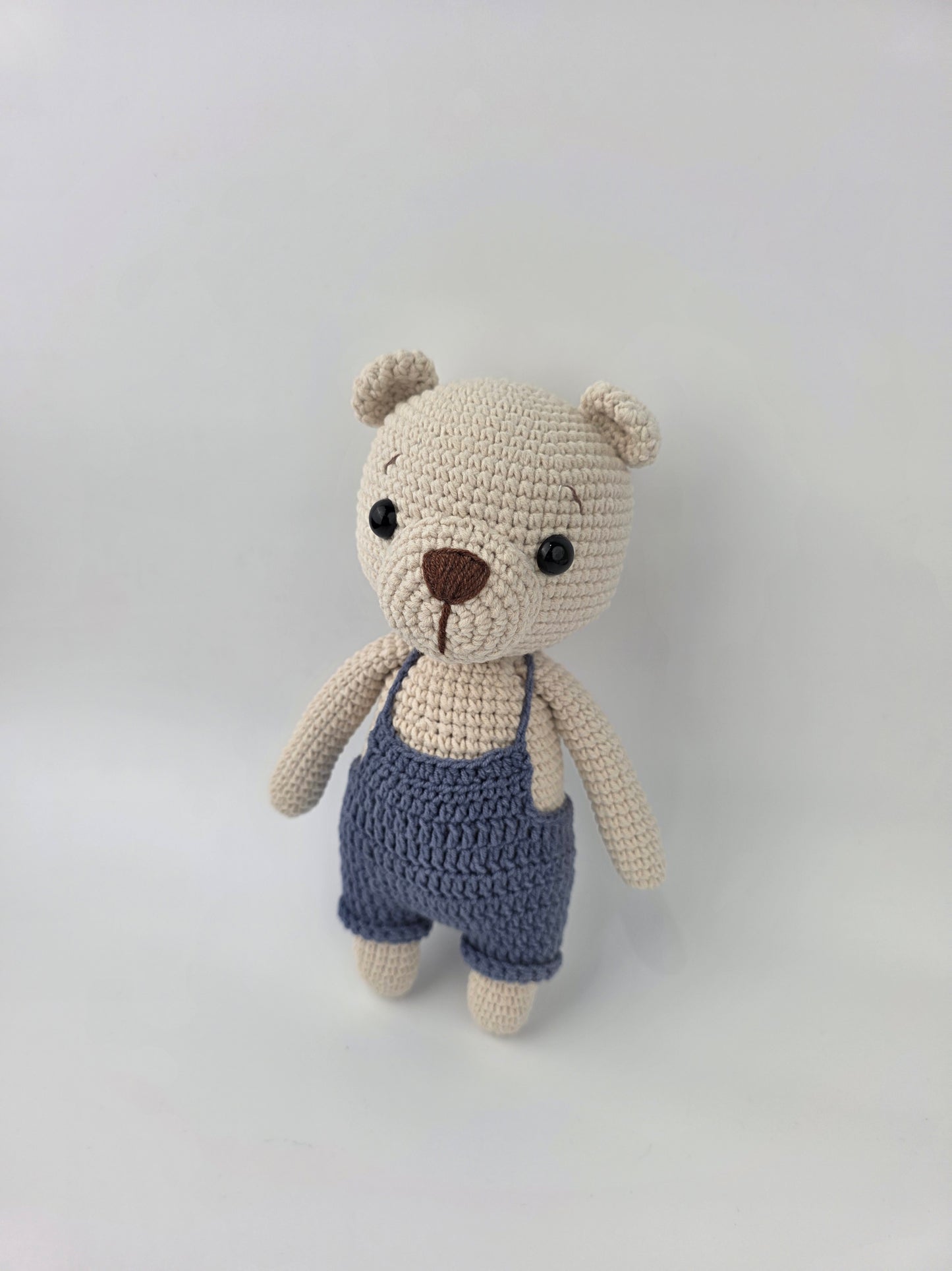 Handmade Crochet Teddy Bear Soft toy - Blue Overalls