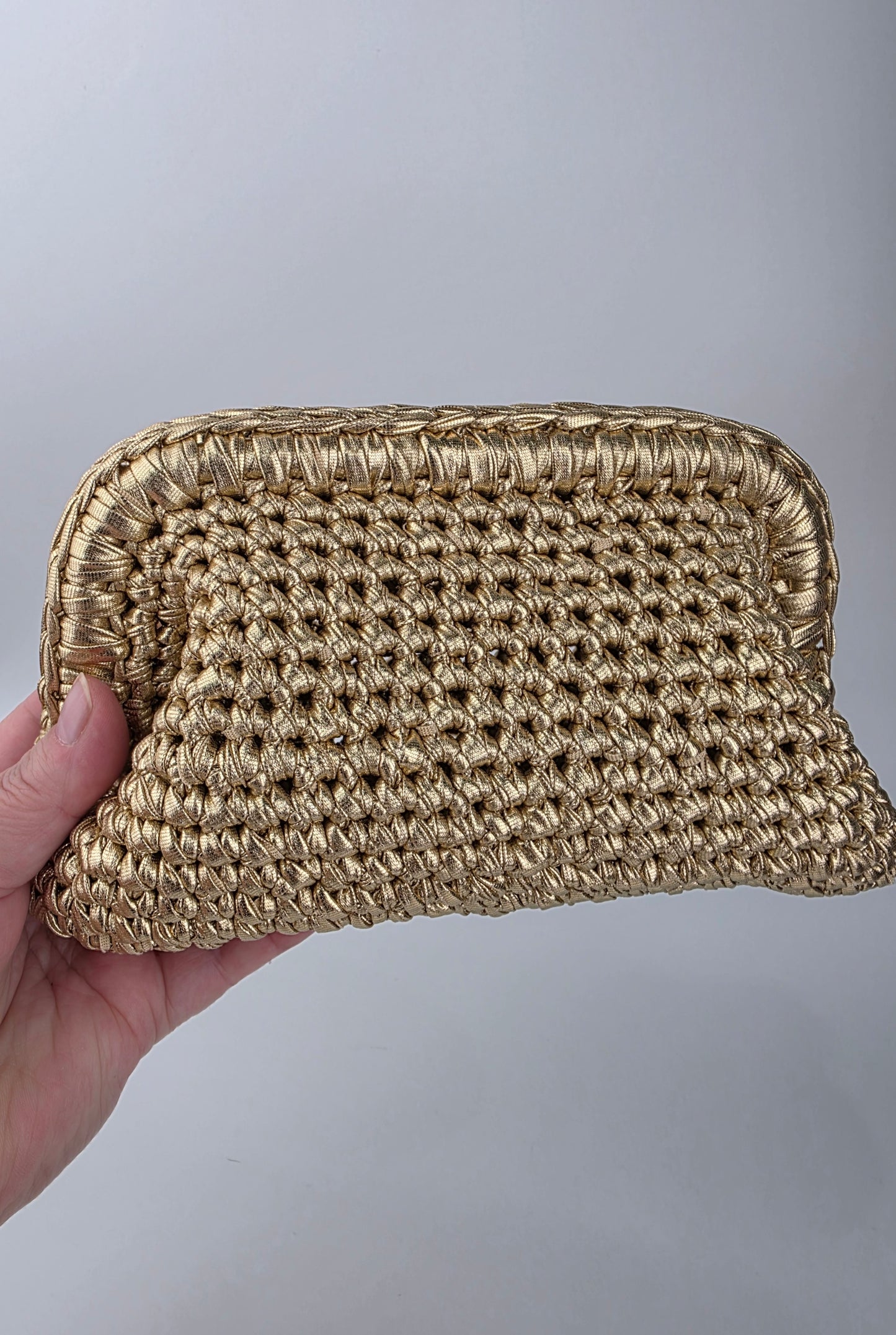 Golden Clutch Handmade Crochet Handbag - Ready to Ship