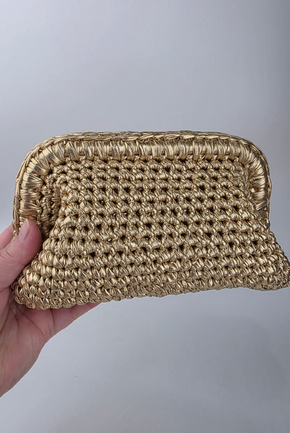 Golden Clutch Handmade Crochet Handbag - Ready to Ship